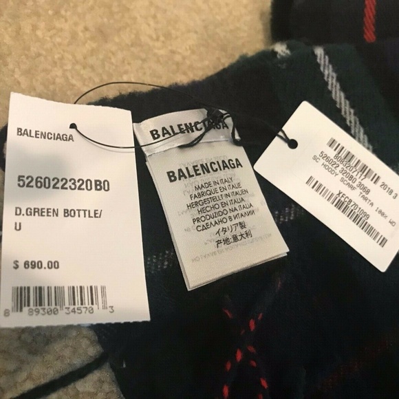 COPY - Balenciaga Blue Green Multi Wool Hoodie Logo Scarf - Picture 9 of 10
